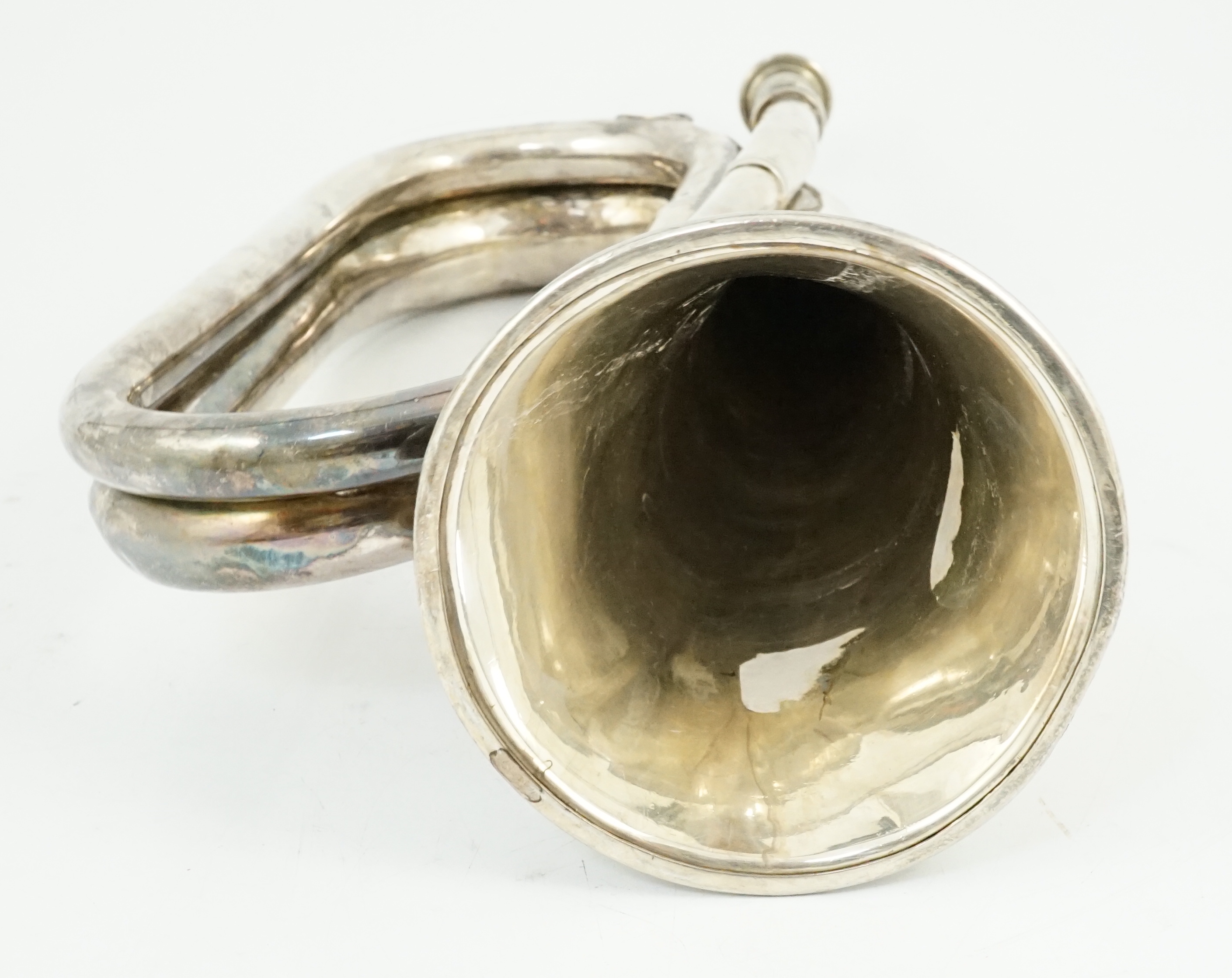 The Cameronians (Scottish Rifles). A George V silver presentation bugle, H.Potter & Co., London, 1938